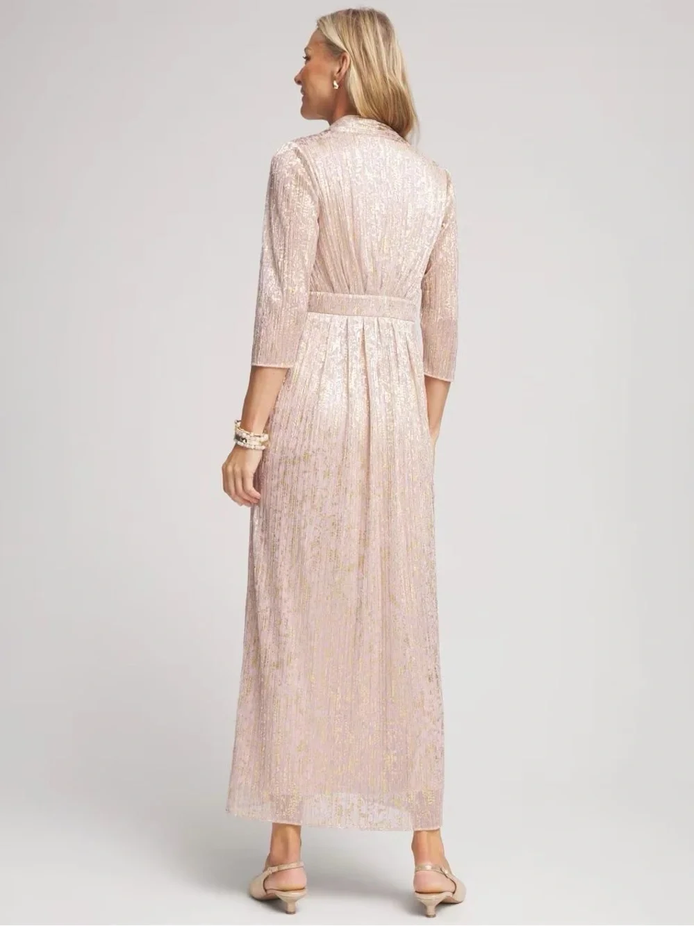 Chico’s Metallic Pleated Maxi Dress